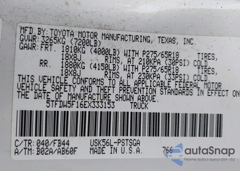 2014 Toyota Tundra Sr5 5.7L V8 из США, поврежденный, VIN 5TFDW5F16EX333153